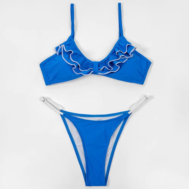 Billion Swimming Fashion Sexy Ruffled Solid Color Swimsuit Swimsuit Split Women's Bikini suit European and American Bikini