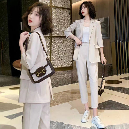 European and American Style Cross-Border Women's Blazer Summer Korean Version Trendy Plus-Size Casual Influencer Two-Piece Set Oversized