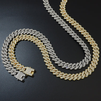 Cross-Border Jewelry 14mm Diamond-Shaped Cuban Chain Wide European and American Hip-Hop Full Diamond Double-Row Diamond Necklace Accessories Necklace