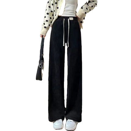 European velvet narrow fleece-lined wide-leg pants women's autumn and winter 2023 mopping casual thickened high slimming straight pants