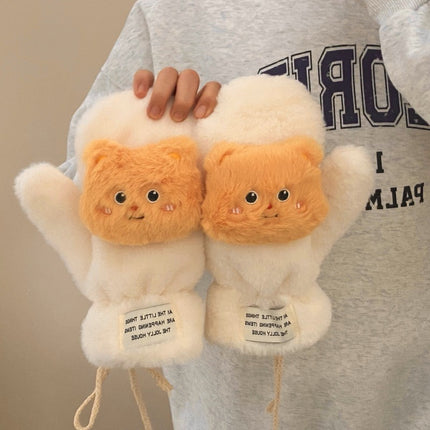 Cartoon Sweet Girl Pink Cat Scarf Winter Warm Thickeneded Cute Plush Windproof Student Scarf White