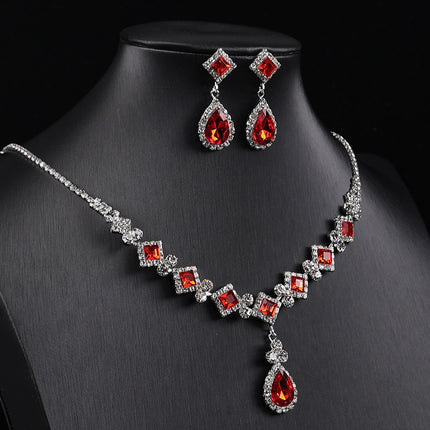 Cross-border New Square Simple Rhinestone Drop Jewelry suit Banquet Wedding Elegant Accessories Necklace