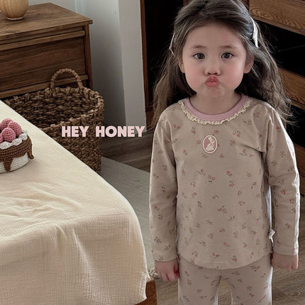 Spot Large and Small Roll Heyhoney24 Lycra Cotton Boys and Girls Autumn Clothes Intimates Printed Home Clothes Pajamas Two-Piece Set