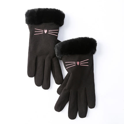 Autumn and Winter Warm Gloves Women's fleece-lined Thickened Hair Mouth Outdoor Riding Driving Sports Touch Screen Velvet Gloves Women