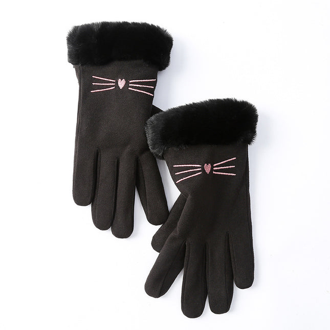 Autumn and Winter Warm Gloves Women's fleece-lined Thickened Hair Mouth Outdoor Riding Driving Sports Touch Screen Velvet Gloves Women