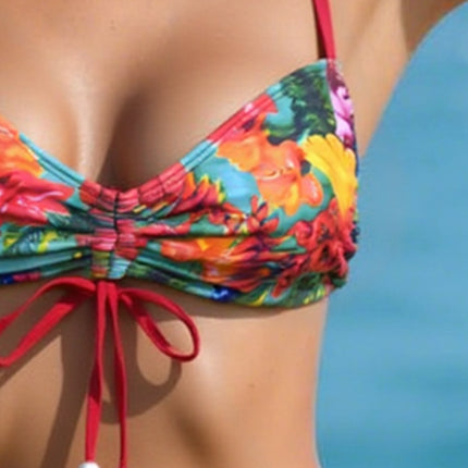 European and American New Sexy Bikini Set Flower Print Sexy Push-Up High Waist Backless Pure Lust Style Tether Swimsuit