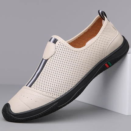 Doug Shoes Men's 2024 New Spring Lazy Slip-on Loafers Soft Bottom Driving Shoes Men's Hollow Leather Shoes