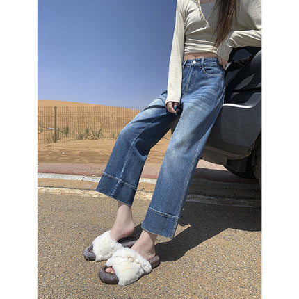 Attention Time Retro Cropped Jeans Children Autumn and Winter New High Waist Slimming French Stick Pipe Pants