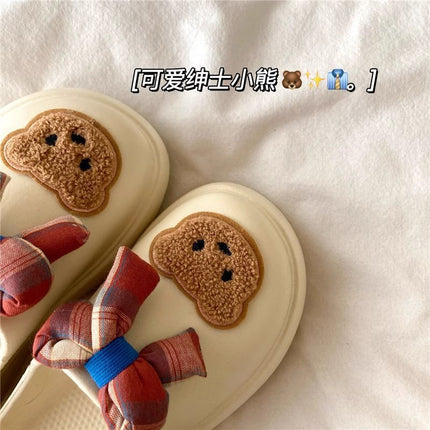 Retro Bowknot Bear Outdoor Anti-Odor Slippers Home Cartoon Casual Height-Increasing 2026 Summer Closed-Toe Sandals