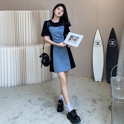 plus size Vintage Denim dress Women's Summer Skirt Casual Slim Fit Two-piece dress