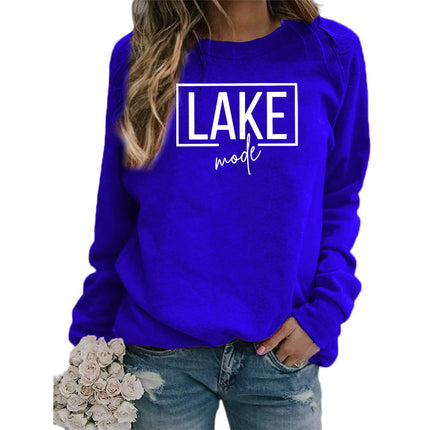 Foreign Trade Amazon Cross-border Supply lake mode Printed Women's Round Neck Sweats All-match Loose European Size