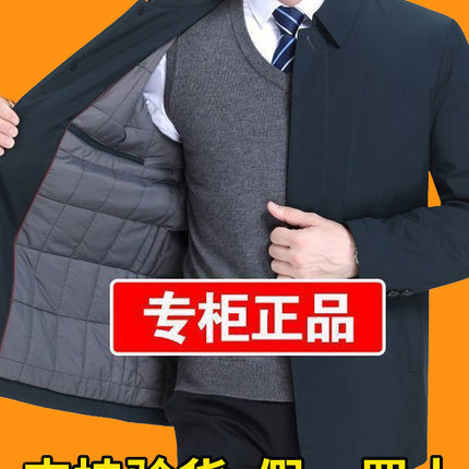 One-Piece Drop-Shipping Men's Autumn and Winter Casual Jacket for Middle-Aged Men, Lapel Light Business Cotton Coat Jacket, Dad's Outfit