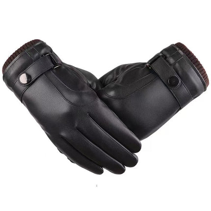 Cross-Border New Pu Gloves Men's Autumn and Winter Pu Touch Screen Warm Cycling Business Casual Korean Style Washed Leather Gloves