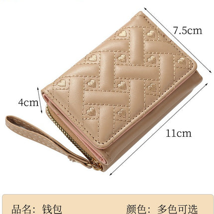 Cross-Border New Women's Short Wallet Simple Embroidered Heart Pu 70% off Card Holder Multi-Card Slot Wallet All-In-One Bag