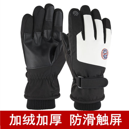 Thermal gloves men's winter outdoor riding takeaway motorcycle windproof waterproof fleece-lined non-slip touch screen ski gloves