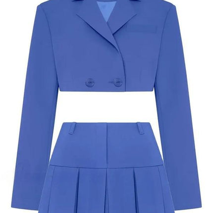 Ins Amazon Hot Selling Women's Two-Piece Short Skirt Suit Double-Breasted Short Suit Jacket Pleated Mini Skirt