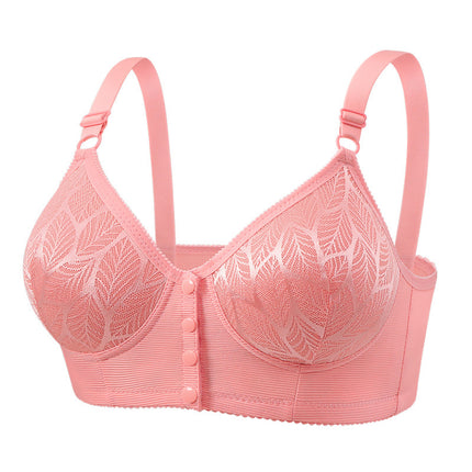 Cross-Border Large Size Middle-Aged Mother's Front Button Bra Push-Up Breathable and Comfortable Breast-Retracting Bra Without Rims