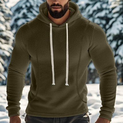 Cross-border Amazon autumn and winter men's polar fleece hooded solid color sweater fleece-lined warm sports pullover hoodie