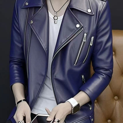 2025 Spring and Autumn New Motorcycle Leather Jacket Men's Jacket Korean Fashion Fashion Personalized Motorcycle Clothing Leather Fashion