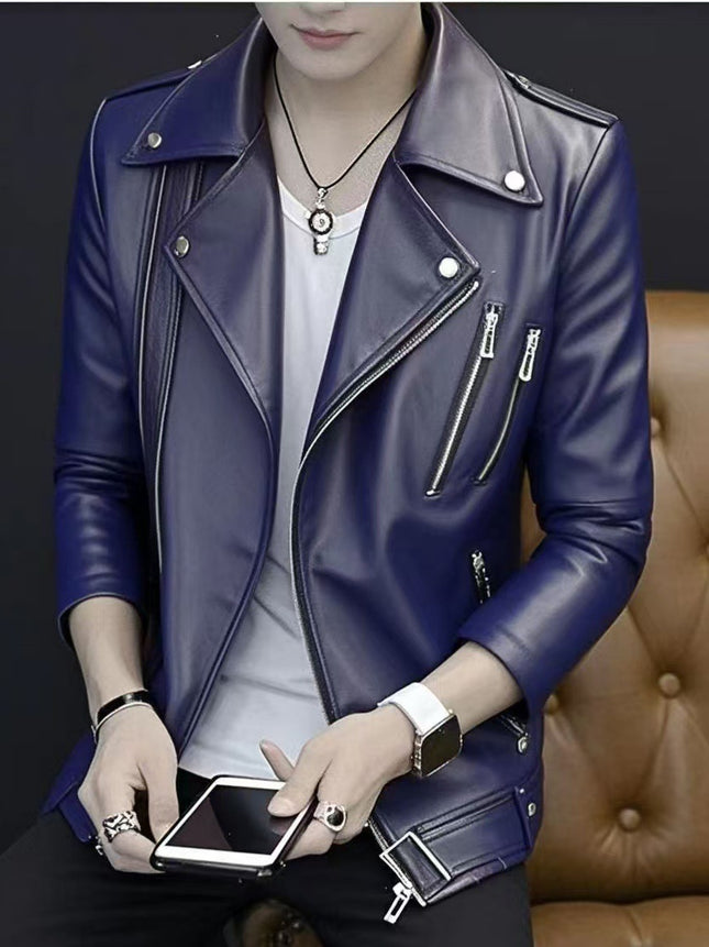 2025 Spring and Autumn New Motorcycle Leather Jacket Men's Jacket Korean Fashion Fashion Personalized Motorcycle Clothing Leather Fashion