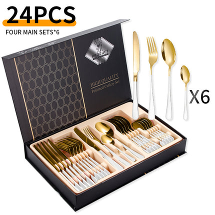 Cross-border Amazon stainless steel tableware 24 pieces suit Western tableware steak knife fork spoon gift box tableware suit