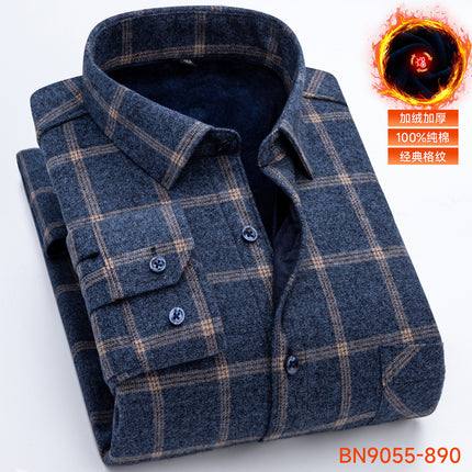 Winter Warm Shirt Pure Cotton Brushed Plaid Fleece-Lined Thickeneded Middle-Aged and Elderly Men's Cardigan Dad's Cotton Shirt
