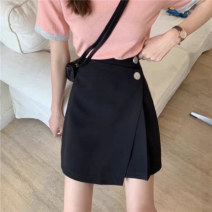 Asymmetrical Pleated High-Waisted Hip-Lifting Skirt, New Summer Style, Hip-Covering and Slimming Look Black Versatile A-Line Skirt