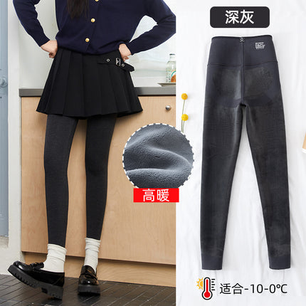 Autumn and Winter New Cotton Hip-Lifting Pants Slimming Korean Version Fleece-Lined Leggings for Women, High-Waisted Tummy Control Warm Cotton Pants