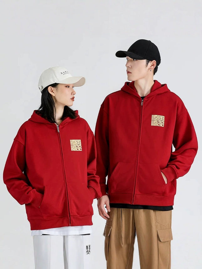 2024 New Hoodie Hong Kong-style Loose Simple Hooded Hoodie Cardigan Men's and Women's Fashionable Handsome All-match