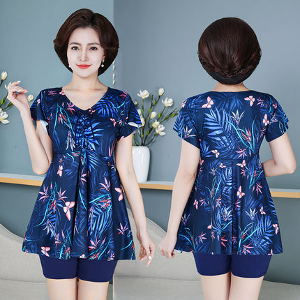 Fifth pants mother plus size swimsuit hot spring split fat mm200 kg belly covering slimming middle-aged and elderly swimming suit skirt