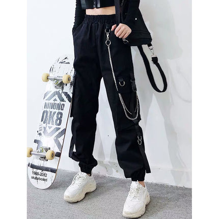 [Send Chain] Spring and Autumn Black Leg Overalls Women's Hip-Hop Trendy ins Straight Loose Bf Haren Pants for Children