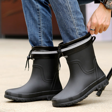 High-end rain boots men's closed rainproof waterproof shoes short mid-tube non-slip rain boots bunted working rubber shoes fleece-lined new