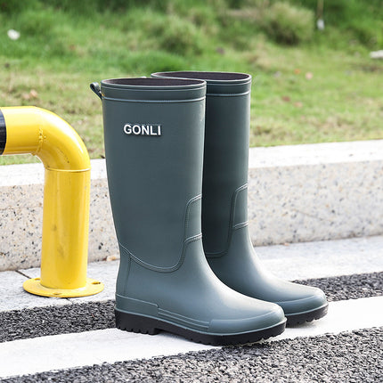 Fashionable Rain Boots for Men, High-Top, Non-Slip, Wear-Resistant Rubber Shoes, Suitable for Outdoor Wear, with Added Fleece for Warmth, Waterproof, Comfortable, Mid-Heel, Lightweight