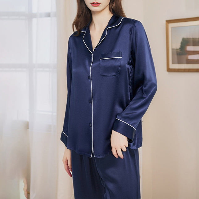Silk Pajamas for Women 100% Mulberry Silk Long-Sleeved Long Pants Home Wear Set Spring Two-Piece Set