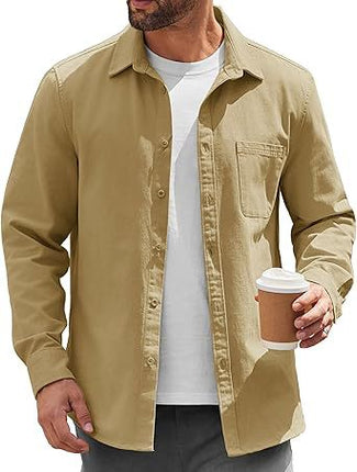 2024 Amazon Hot Sale Men's Light Button-Up Shirt Jacket Casual Jacket Inch Shirt Cotton Jacket