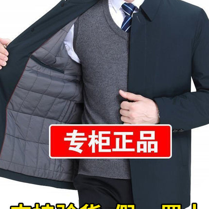 One-Piece Drop-Shipping Men's Autumn and Winter Casual Jacket for Middle-Aged Men, Lapel Light Business Cotton Coat Jacket, Dad's Outfit