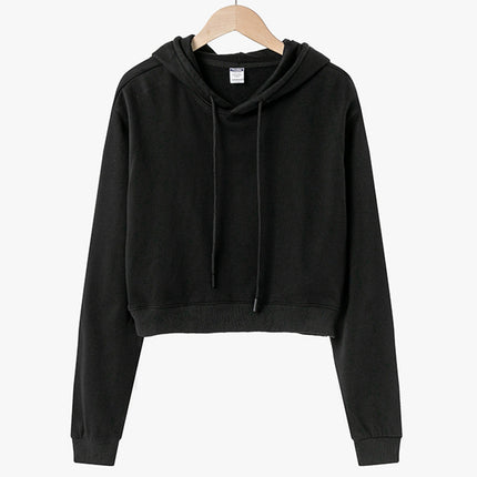 Short W Fashion Crop Top with Hooded Design for Dance Studio Tiktok Live Streaming, Cotton Cross-Border European and American Style Top