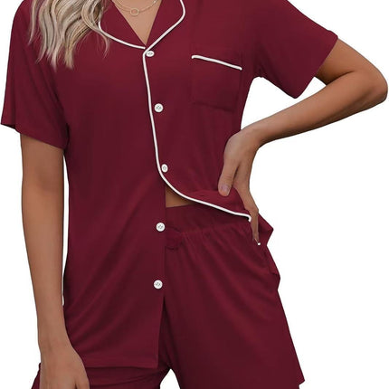 European and American Women's Cross-Border Pajamas Set Short-Sleeved Pajamas Cardigan Button-Style Pajamas Two-Piece Set Source Factory Cool