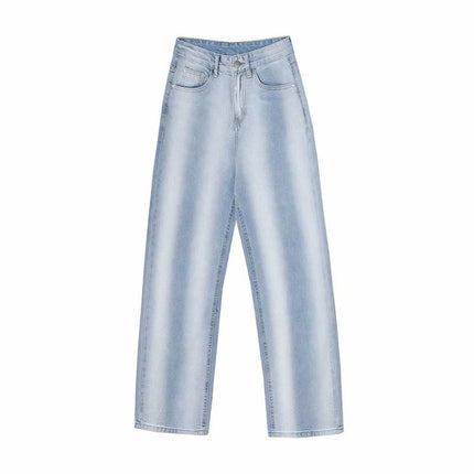 Gradient jeans women's straight loose 2024 spring and autumn trendy all-match hot girl high waist drape mop wide leg pants