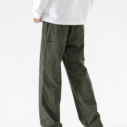 Muxi Clothing # Spring Season Pure Cotton Army Green Lumberjack Work Pants Trendy Straight-Leg Casual Pants Cleanfit Pants