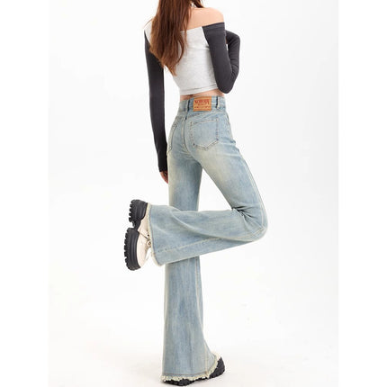Women's 2025 New Style Small Design High Waist light blue American Jeans