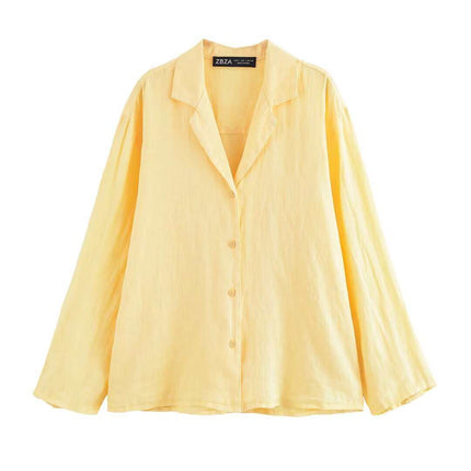 Long Sleeve Shirt European and American Linen AliExpress Explosions Shorts suit Women's Cross-border Deep Space Grey Top Yellow Top