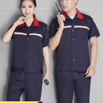 Gas Station Work Clothes, Summer Short-Sleeved Clothing, Petrochemical Gas Station Half-Sleeved Anti-Static Labor Protection Clothing Set, Customized