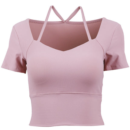 Yoga Clothing Women's Spring and Summer Sports Top with Chest Pad Quick-drying Running Short-sleeved T-shirt Pilates Training Fitness Clothing