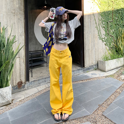 Yellow Wide Leg Jeans Women's 2025 Spring and Autumn New Straight Loose High Waist Dosing Slim-fit All-match Mop Pants
