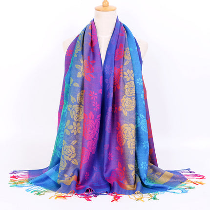 Ethnic Style Women's Vintage Jacquard Scarf Jacquard Cotton Feather Travel Spring and Autumn Long Shawl Warm Air Conditioning D01