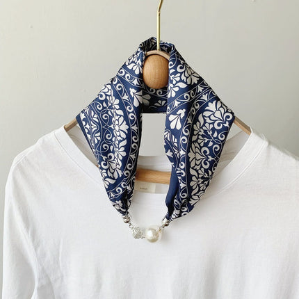 2025 New Magnetic Buckle Silk Scarf Women's Necklace Lazy Summer Pearl Neck Protector Collarbone Scarf Long Headscarf Wholesale