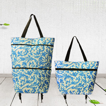 Factory Direct Supply Printed Oxford Cloth Foldable Shopping Bag Household Handbag with Tug