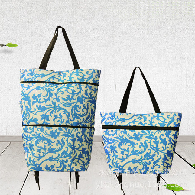 Factory Direct Supply Printed Oxford Cloth Foldable Shopping Bag Household Handbag with Tug