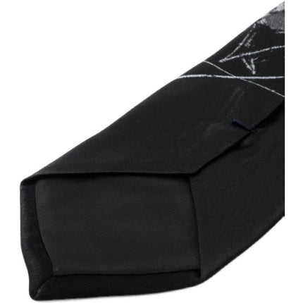 Yamamoto Flower and Bone Print Unisex Tie, Dark and Stylish